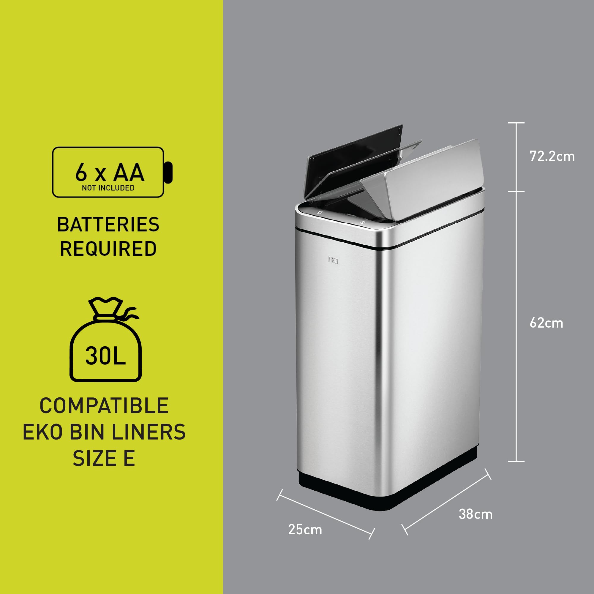 EKO EK9287MT-30L Deluxe Phantom Trash Can Auto Open/Close Silver